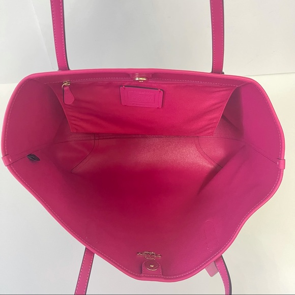 Coach City Tote In Signature Canvas Tan And Bold Pink New With Tag - Picture 11 of 11
